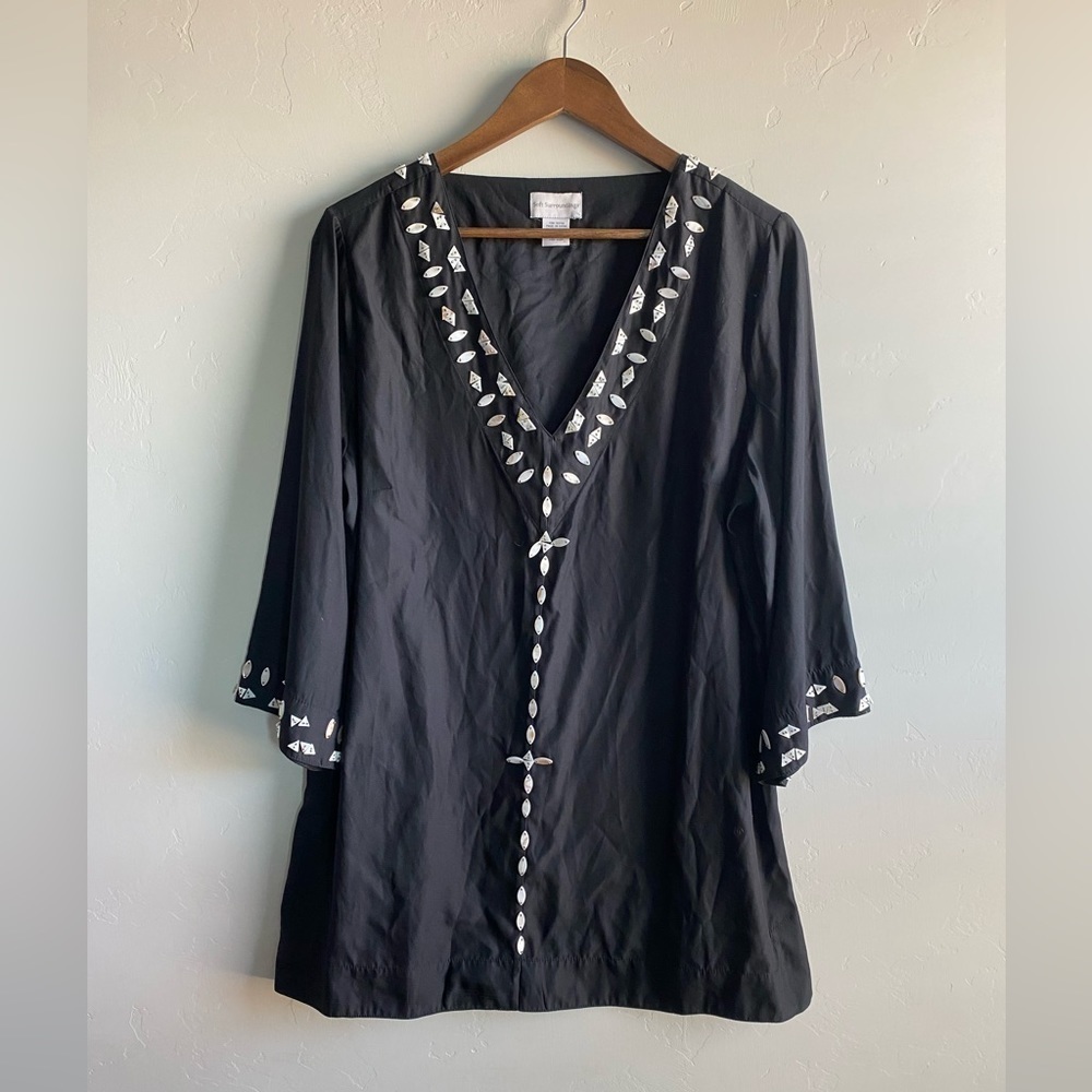Soft Surroundings - Black Kaftan with Real Shell Accents